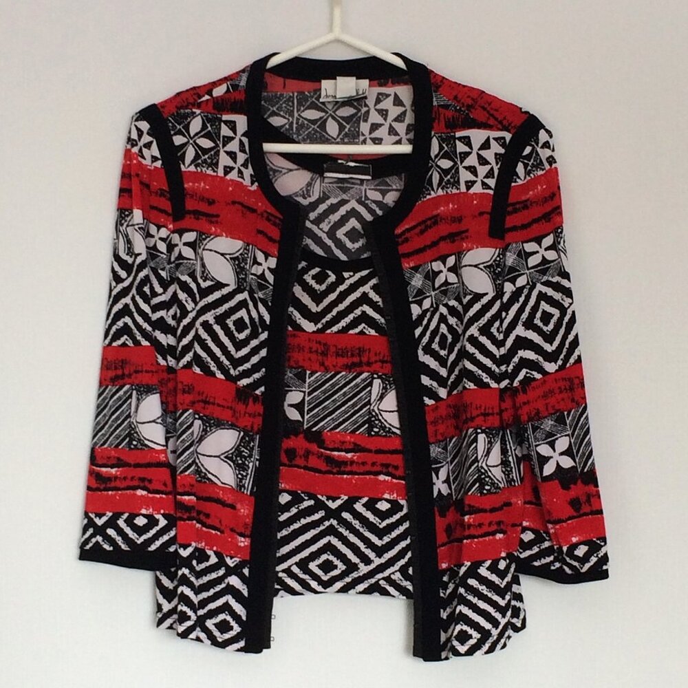 Joseph Ribkoff 2 Piece Jacket Camisole Sz 14 Multicolor Geometric 3\4 Sleeve